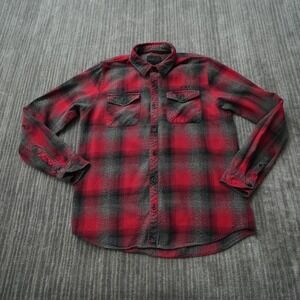 O'Neill Flannel Shirt Men Red Gray Check Cotton 2 Pockets Long Sleeve Small